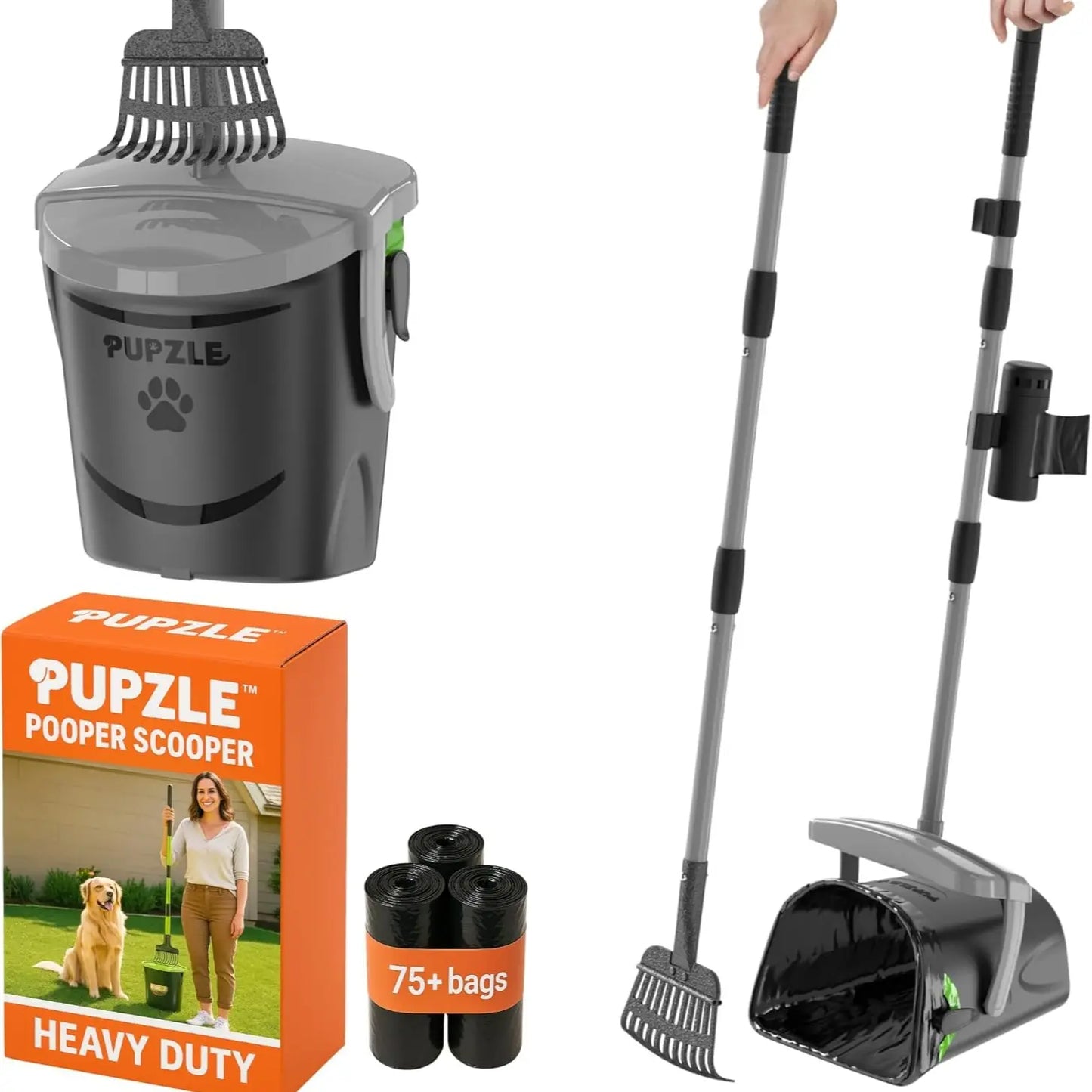 Pupzle Dog Pooper Scooper (40”) | No Bending, No Smell, Clean Pickup, Built to Last