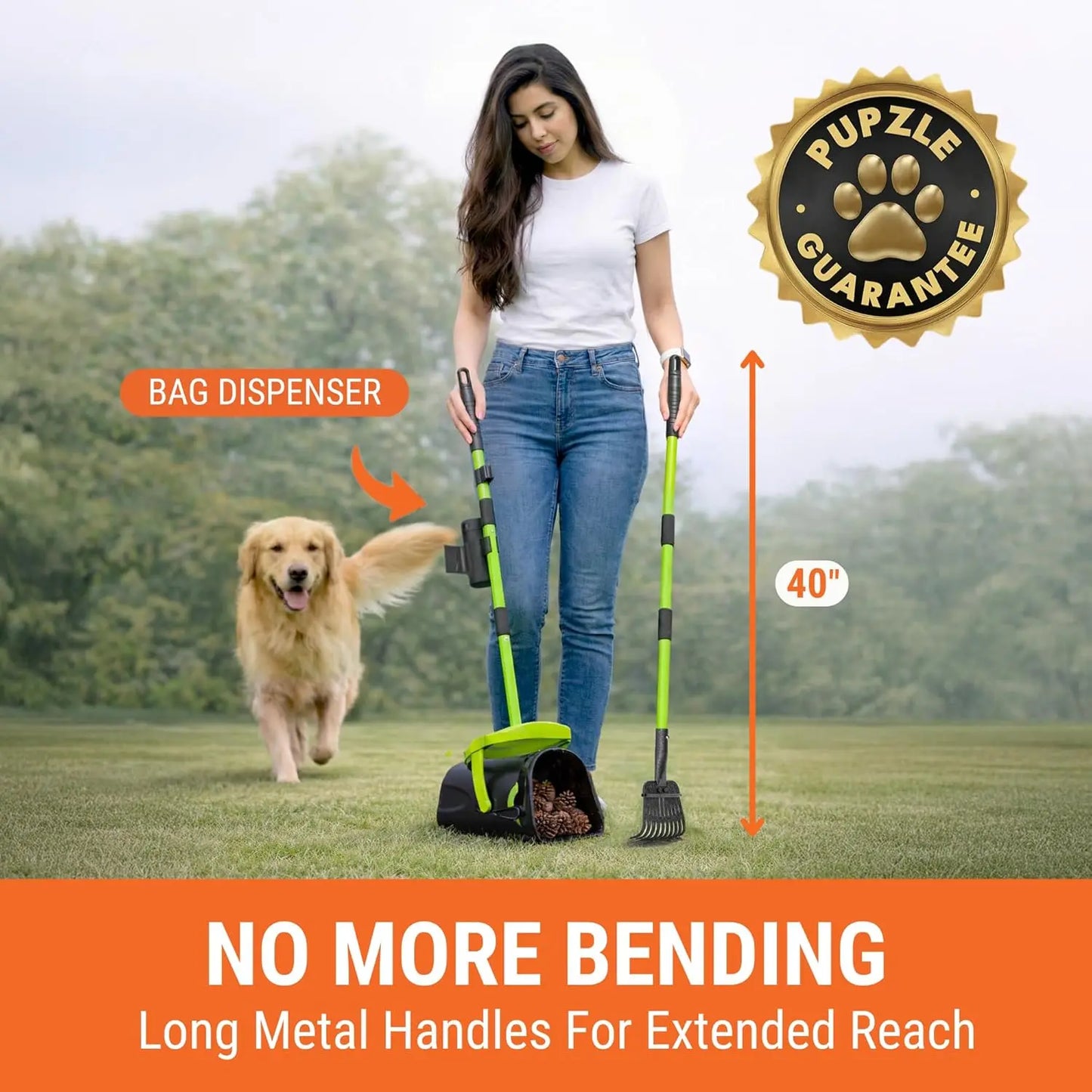 Pupzle Dog Pooper Scooper (40”) | No Bending, No Smell, Clean Pickup, Built to Last