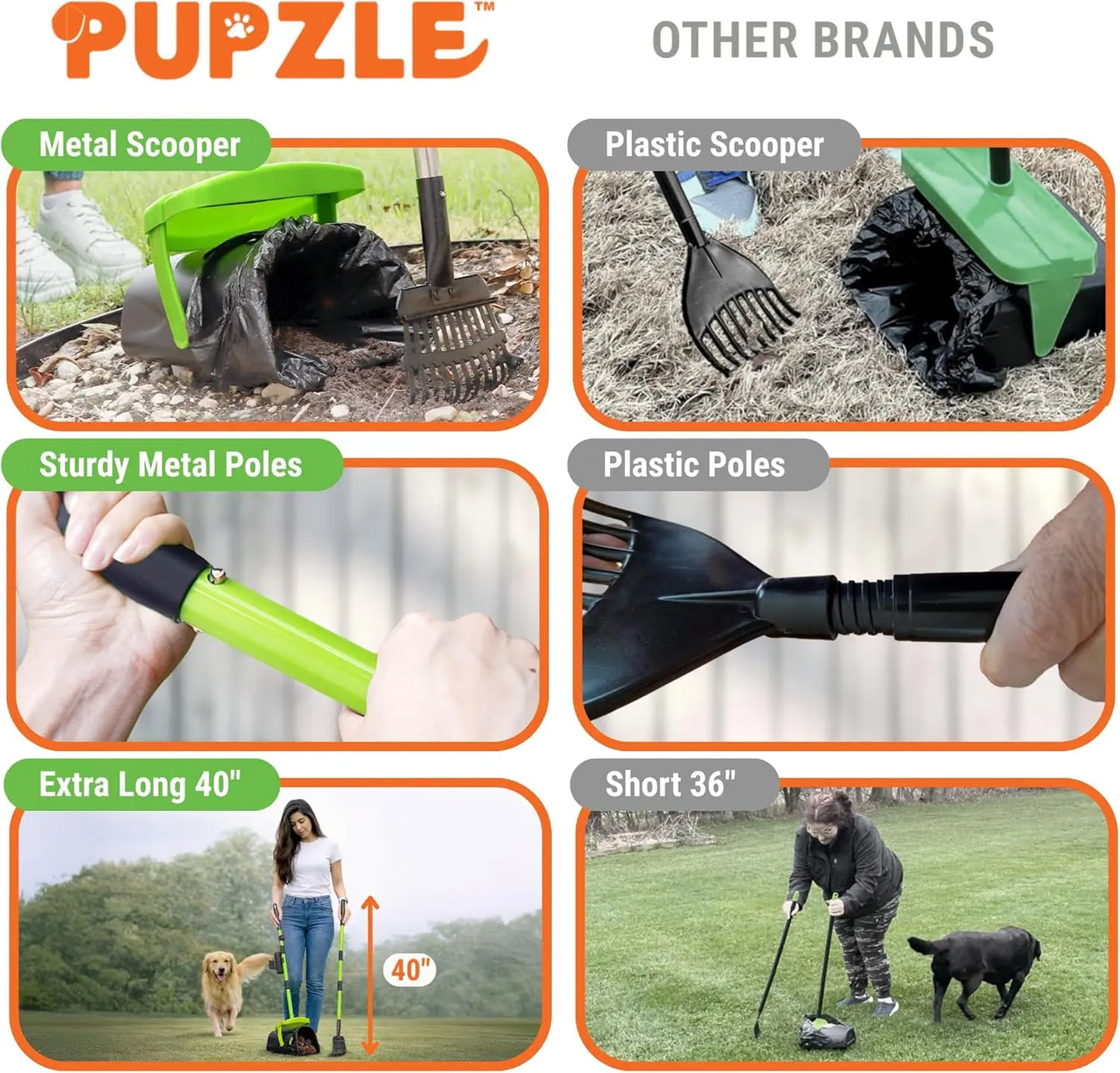 Pupzle Dog Pooper Scooper (40”) | No Bending, No Smell, Clean Pickup, Built to Last