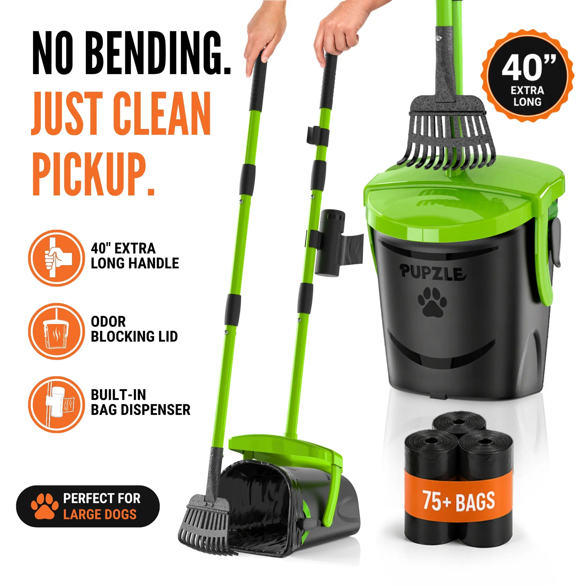 Pupzle Dog Pooper Scooper (40”) | No Bending, No Smell, Clean Pickup, Built to Last