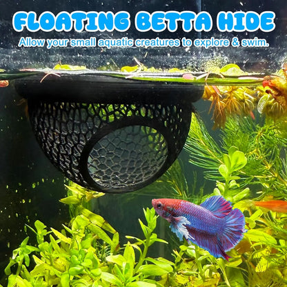 Floating Betta Habitat and Shrimp Cave – 3D Printed Aquarium Decor, Multi-Functional Hammock, Feeding Ring, and Secure Resting Area for Betta Fish, Shrimp, and Small Fish (Eco-Safe PETG Material)