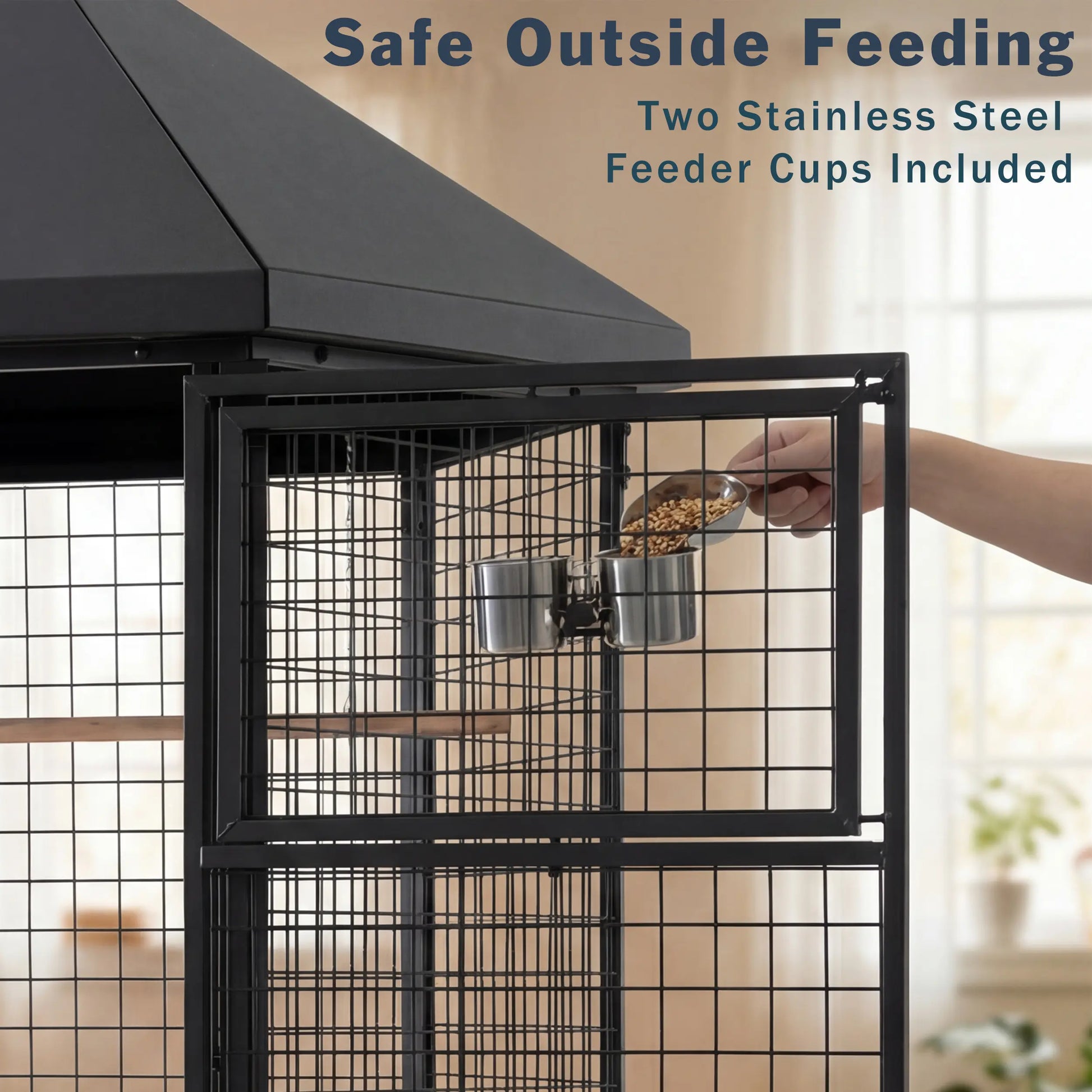 69" Extra Large Bird Cage for Parrots, Heavy Duty Metal Aviary on Wheels with Rolling Stand & Slide-Out Trays for African Greys, Cockatoos, Conures, Macaws, Indoor Outdoor