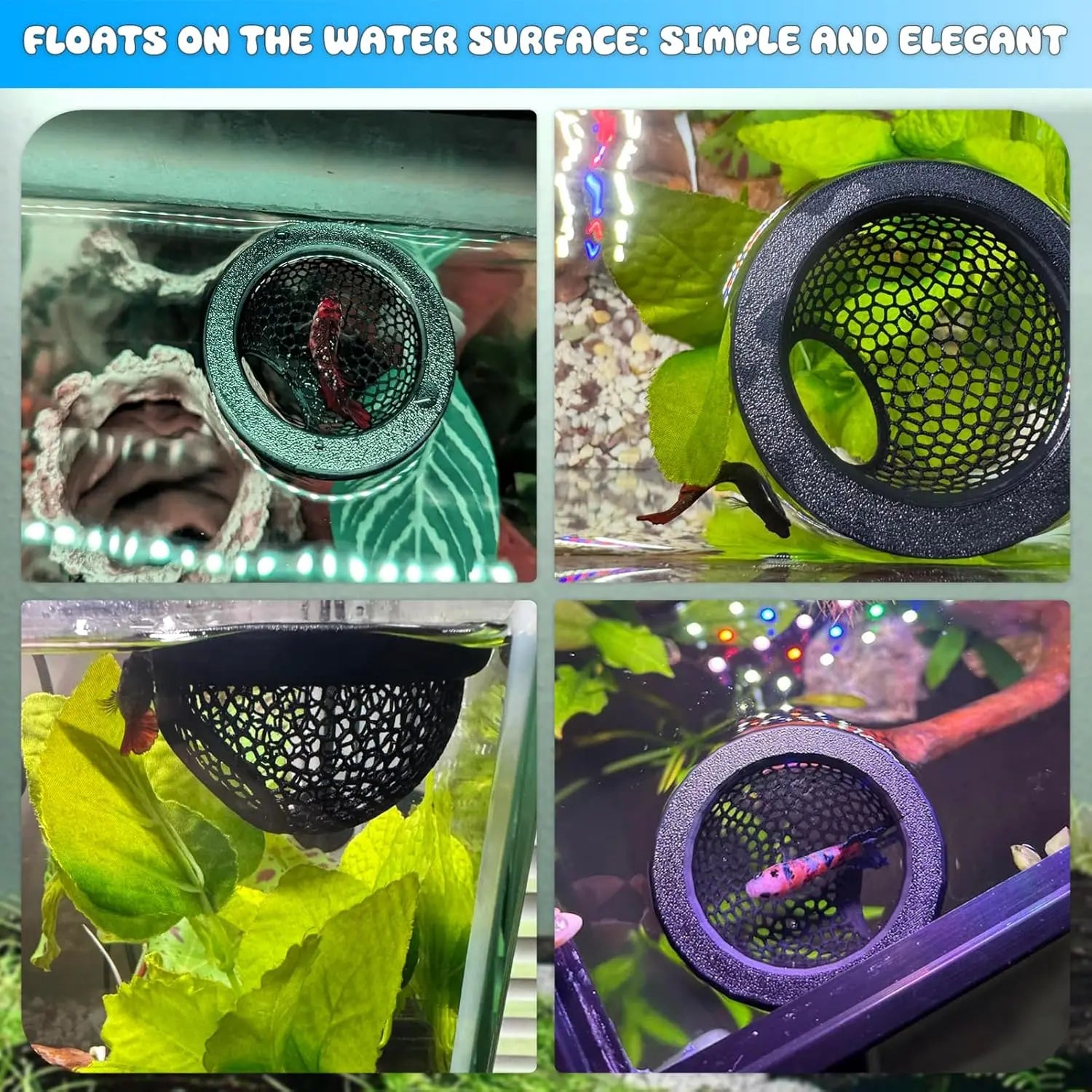 Floating Betta Habitat and Shrimp Cave – 3D Printed Aquarium Decor, Multi-Functional Hammock, Feeding Ring, and Secure Resting Area for Betta Fish, Shrimp, and Small Fish (Eco-Safe PETG Material)