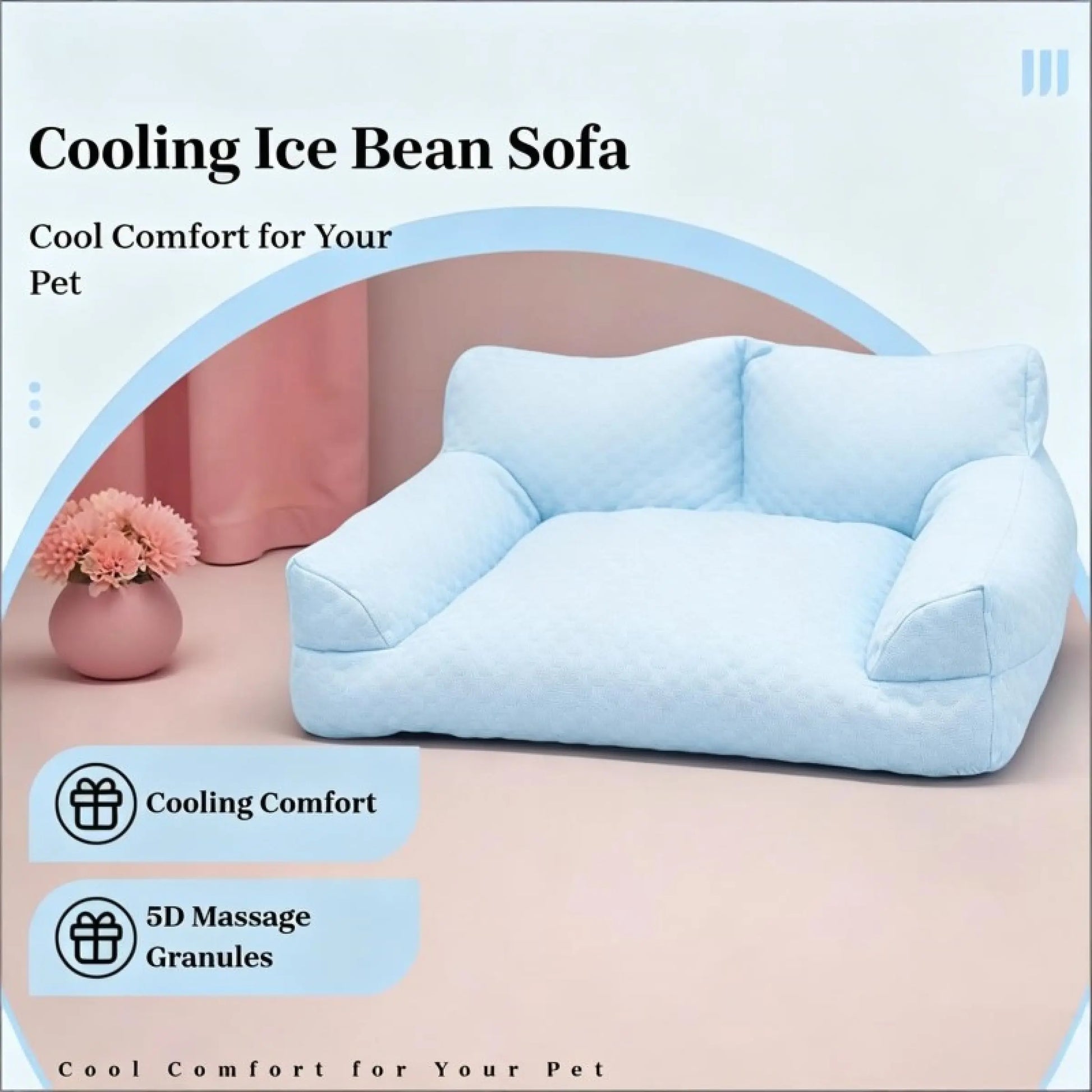 Cooling Ice Bead Pet Sofa, Featuring 22℃ Cooling Fabric with Massage Bumps, Wear‑Resistant & Breathable, It Serves as a Cool Resting Spot for Small‑To‑Medium Dogs and Cats.