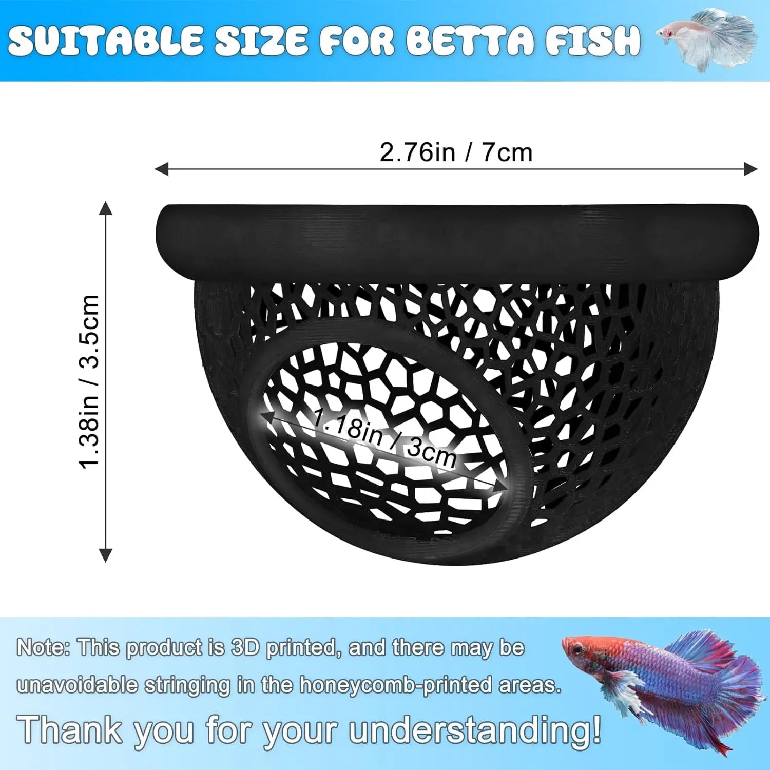 Floating Betta Habitat and Shrimp Cave – 3D Printed Aquarium Decor, Multi-Functional Hammock, Feeding Ring, and Secure Resting Area for Betta Fish, Shrimp, and Small Fish (Eco-Safe PETG Material)