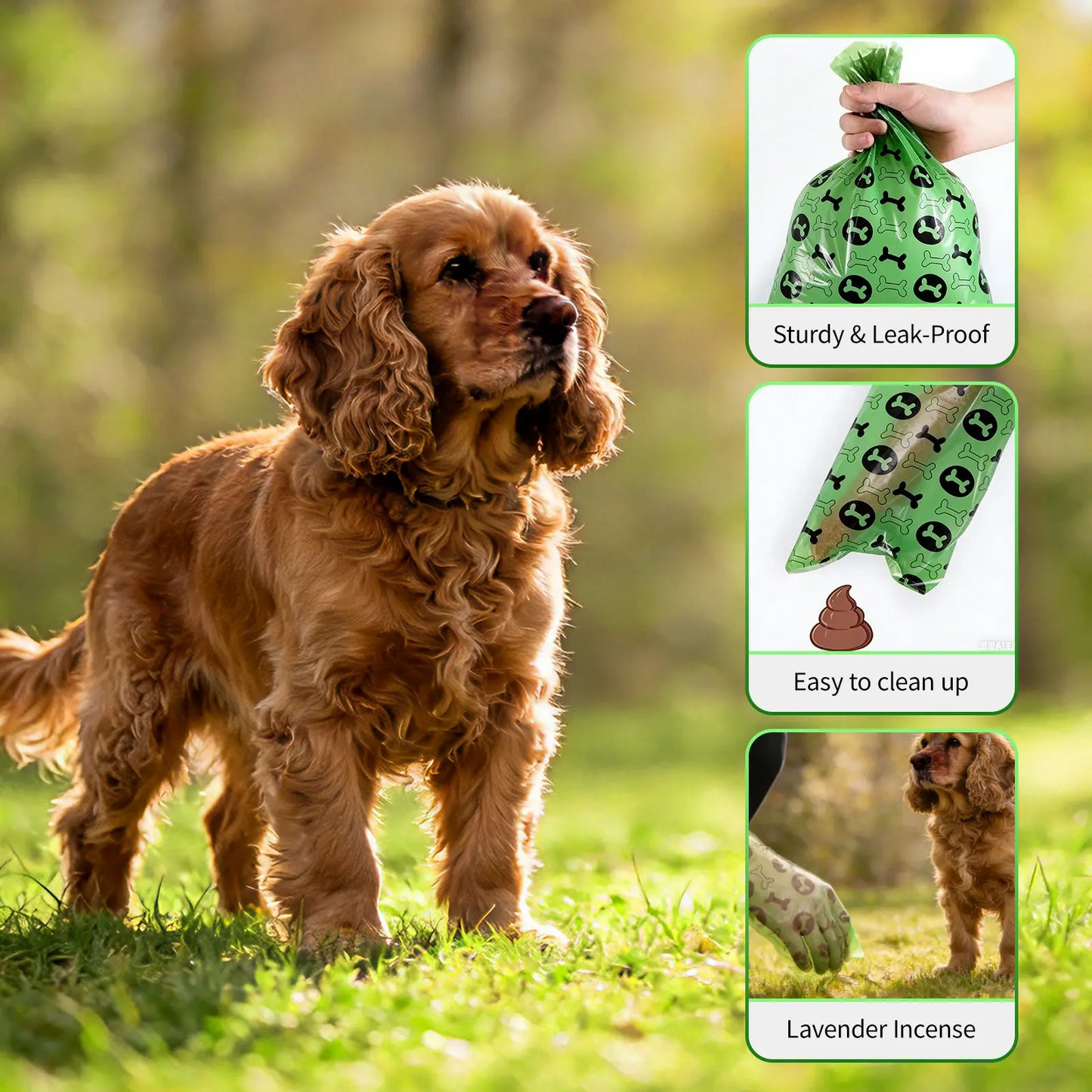 DGAPHRO Poop Bags for Dogs,Thick Leak Proof Dog Poop Bags Rolls 16 (240 Bags) with Dispenser and Leash Clip for Pet Cleanup & Outdoor Use,Lavender Scented Dog Accessories(Green).