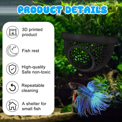 Floating Betta Habitat and Shrimp Cave – 3D Printed Aquarium Decor, Multi-Functional Hammock, Feeding Ring, and Secure Resting Area for Betta Fish, Shrimp, and Small Fish (Eco-Safe PETG Material)